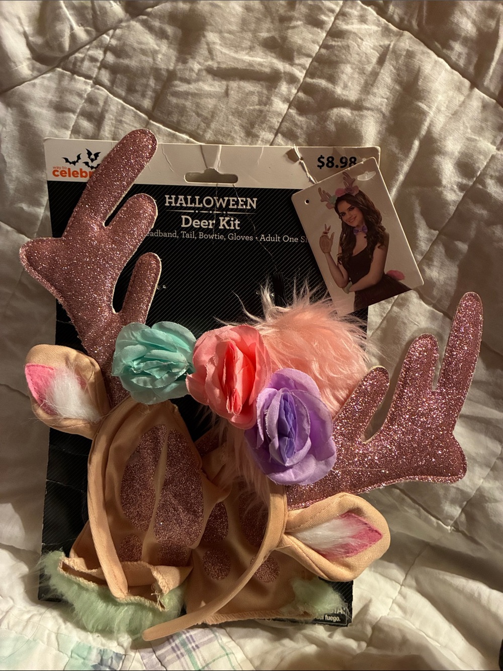 Glitter Pastel Deer Costume Headband and Gloves Set - Pink